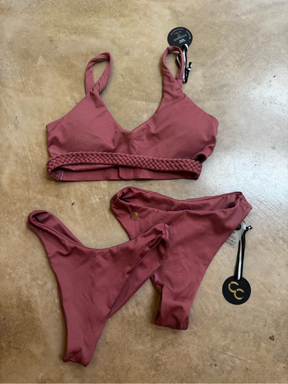 Bra-Style Bikini Top & High-Cut Bottoms in Dusty Rose